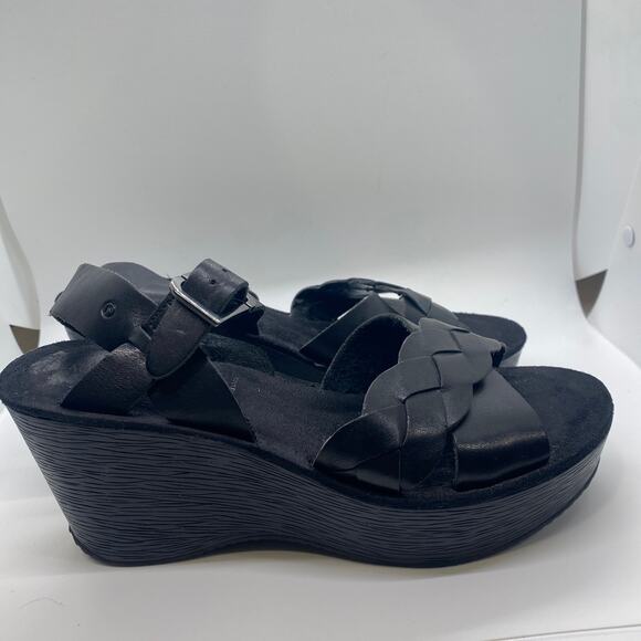 adiPRENE by Adidas Black Sandals Wedge Strappy Leather Women sz 8 - Picture 2 of 8